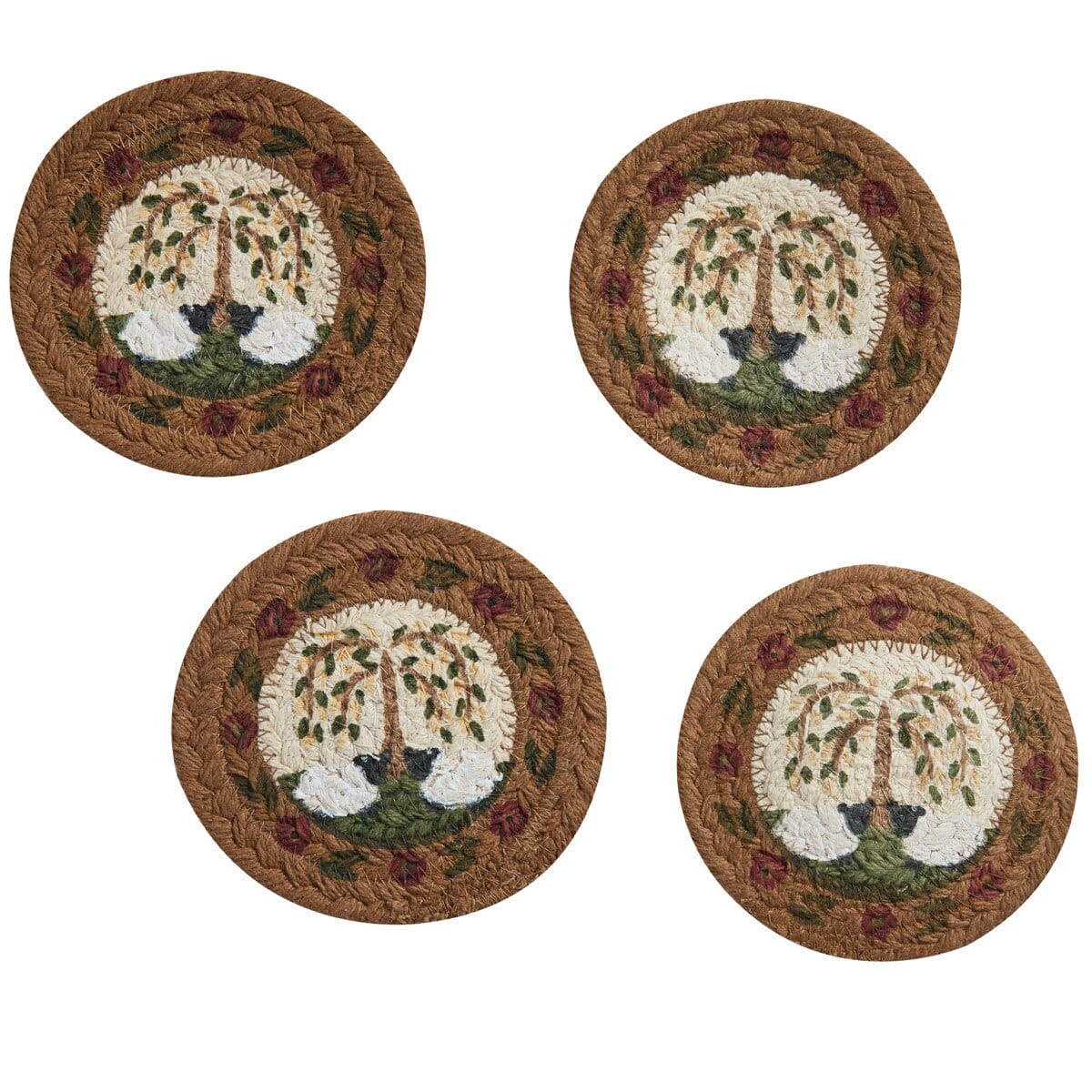 Park Designs Coaster Willow & Sheep Braided & Printed Coaster Round Set of 4