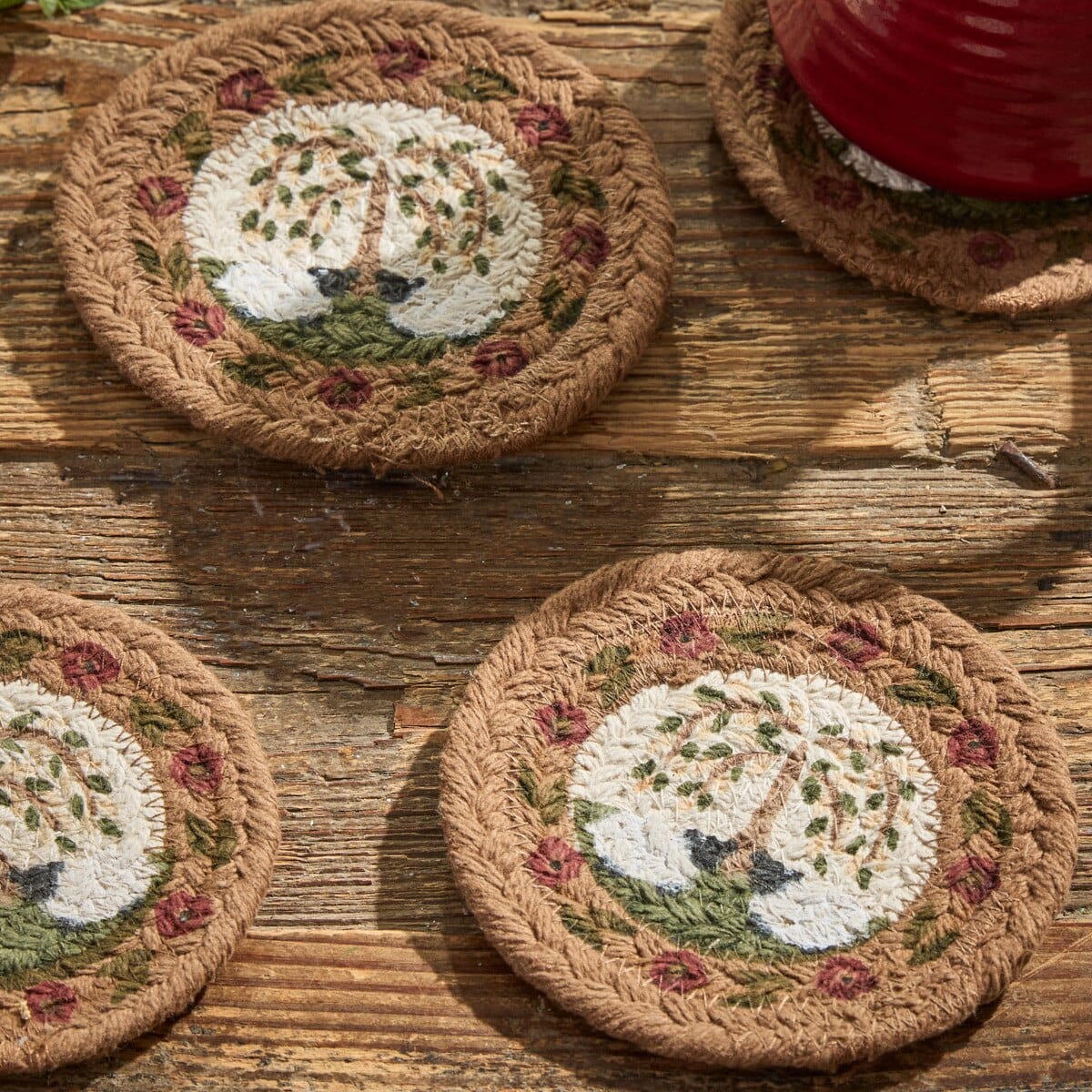 Park Designs Coaster Willow & Sheep Braided & Printed Coaster Round Set of 4