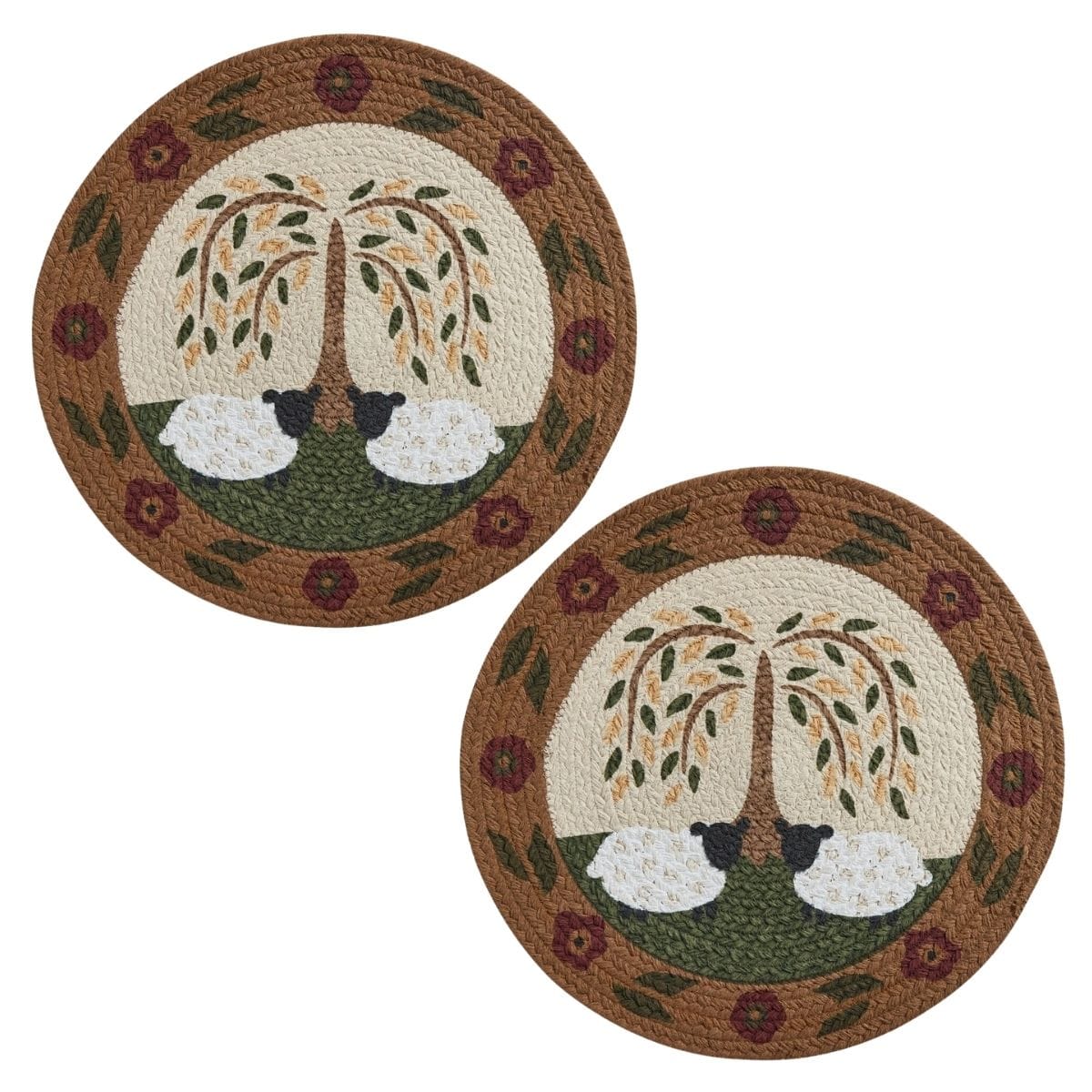 Park Designs Placemat Willow & Sheep Braided Printed Placemat Round Set of 2