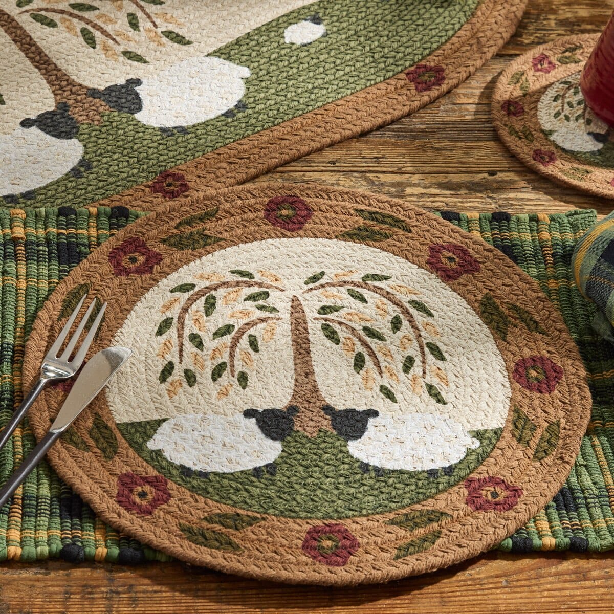 Park Designs Placemat Willow & Sheep Braided Printed Placemat Round Set of 2