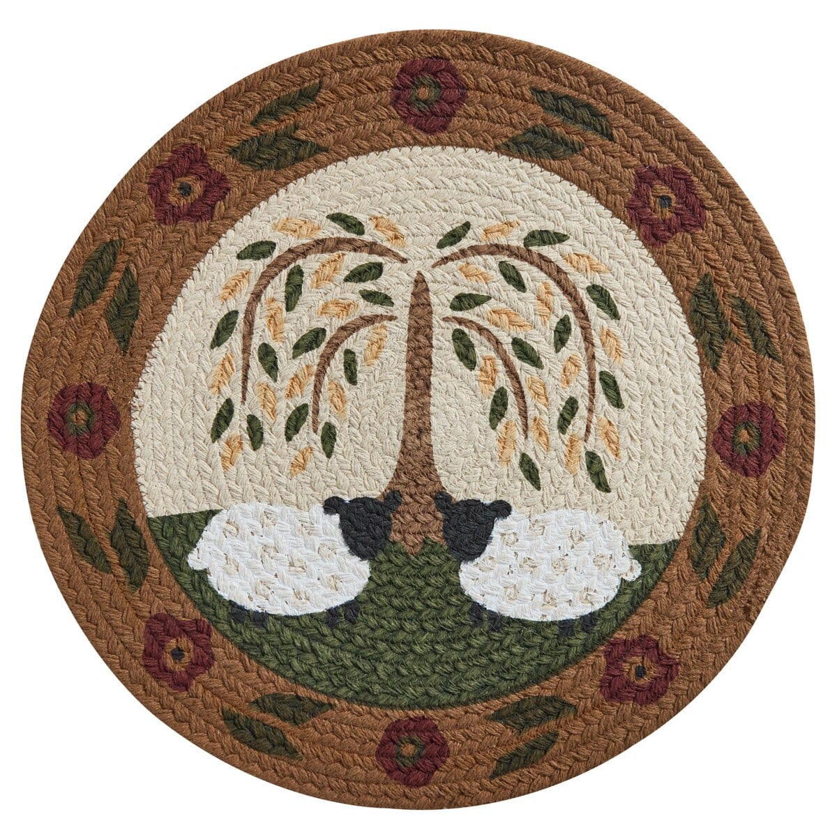 Park Designs Placemat Willow & Sheep Braided Printed Placemat Round Set of 2