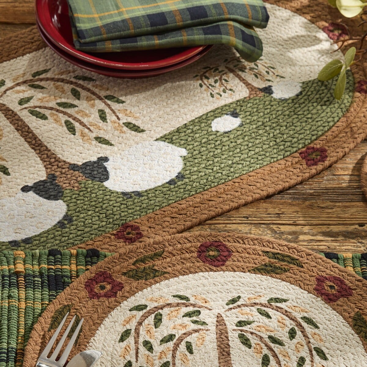 Park Designs Table Runner Willow & Sheep Braided Printed Table Runner 36" Long
