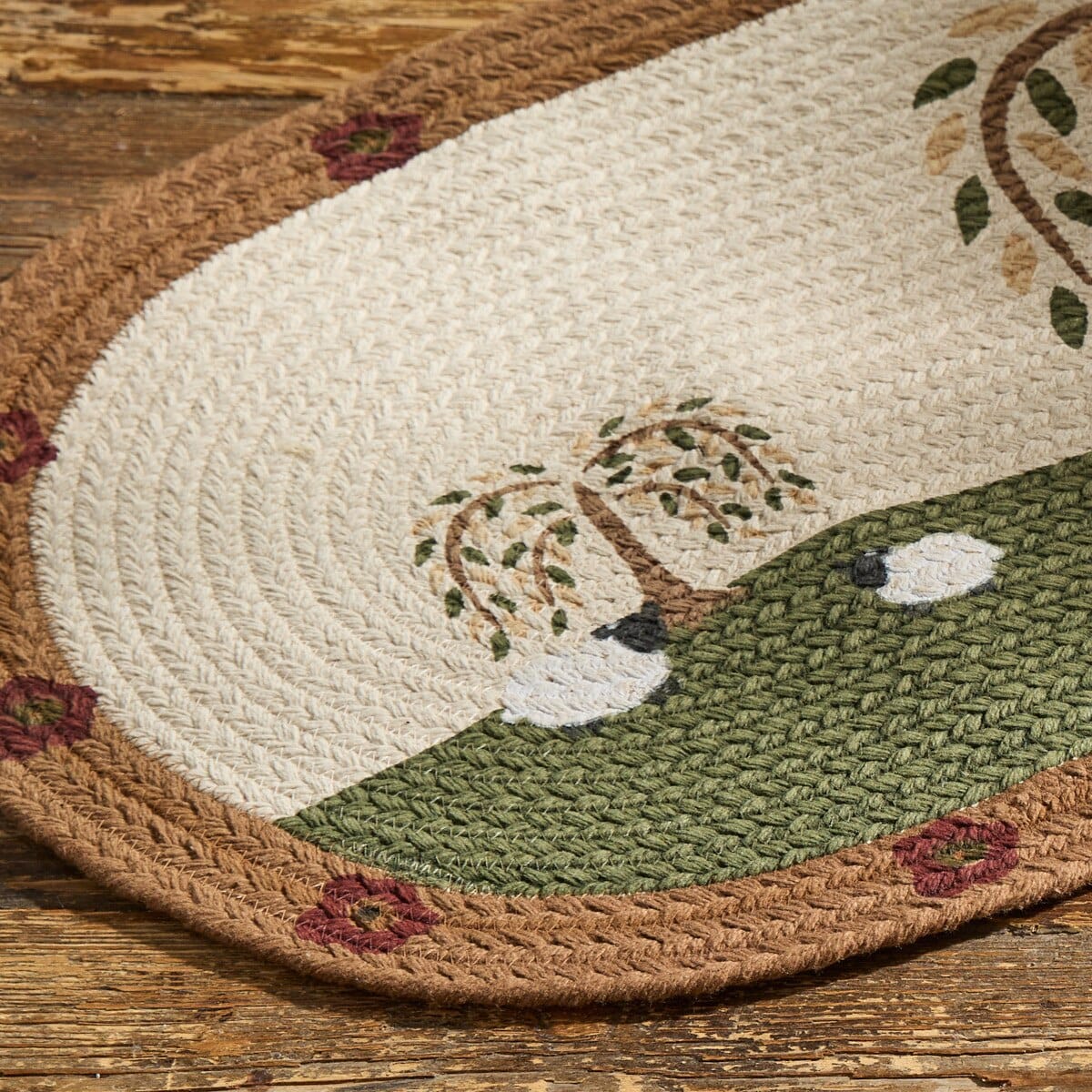 Park Designs Table Runner Willow & Sheep Braided Printed Table Runner 36" Long