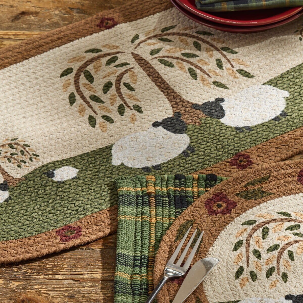 Park Designs Table Runner Willow & Sheep Braided Printed Table Runner 36" Long