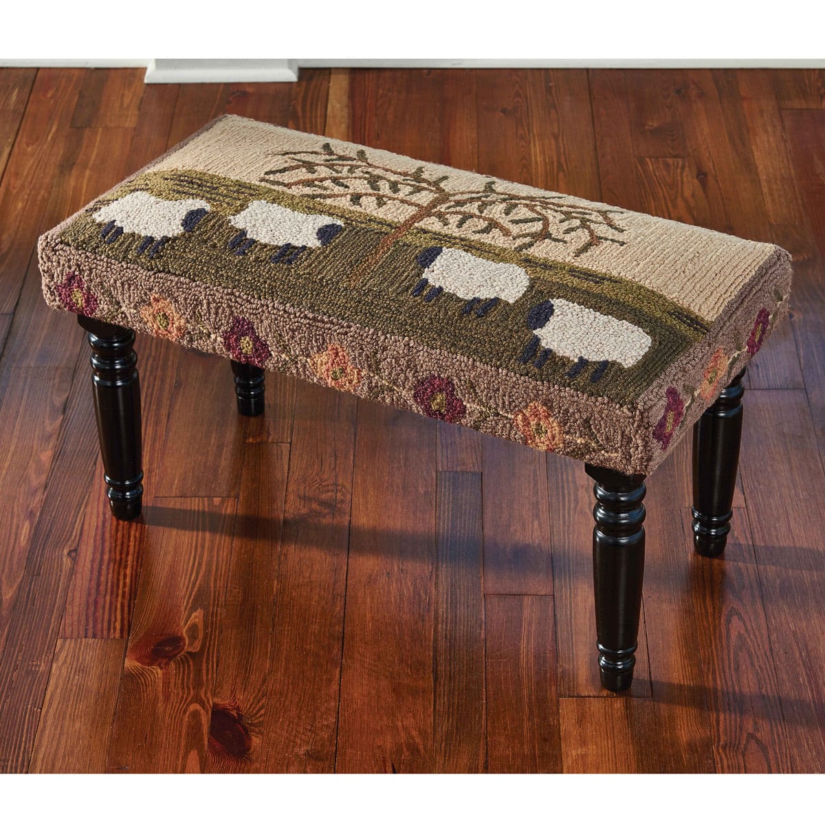 Willow &amp; Sheep Hooked Bench 16&quot; x 32&quot; Rectangle-Park Designs-The Village Merchant