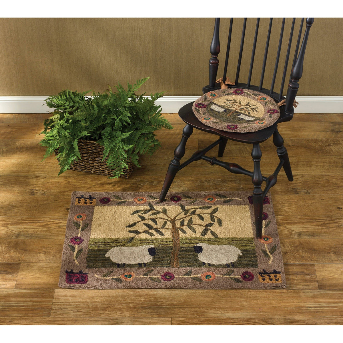 Willow &amp; Sheep Hooked Rug 24&quot; x 36&quot; Rectangle-Park Designs-The Village Merchant