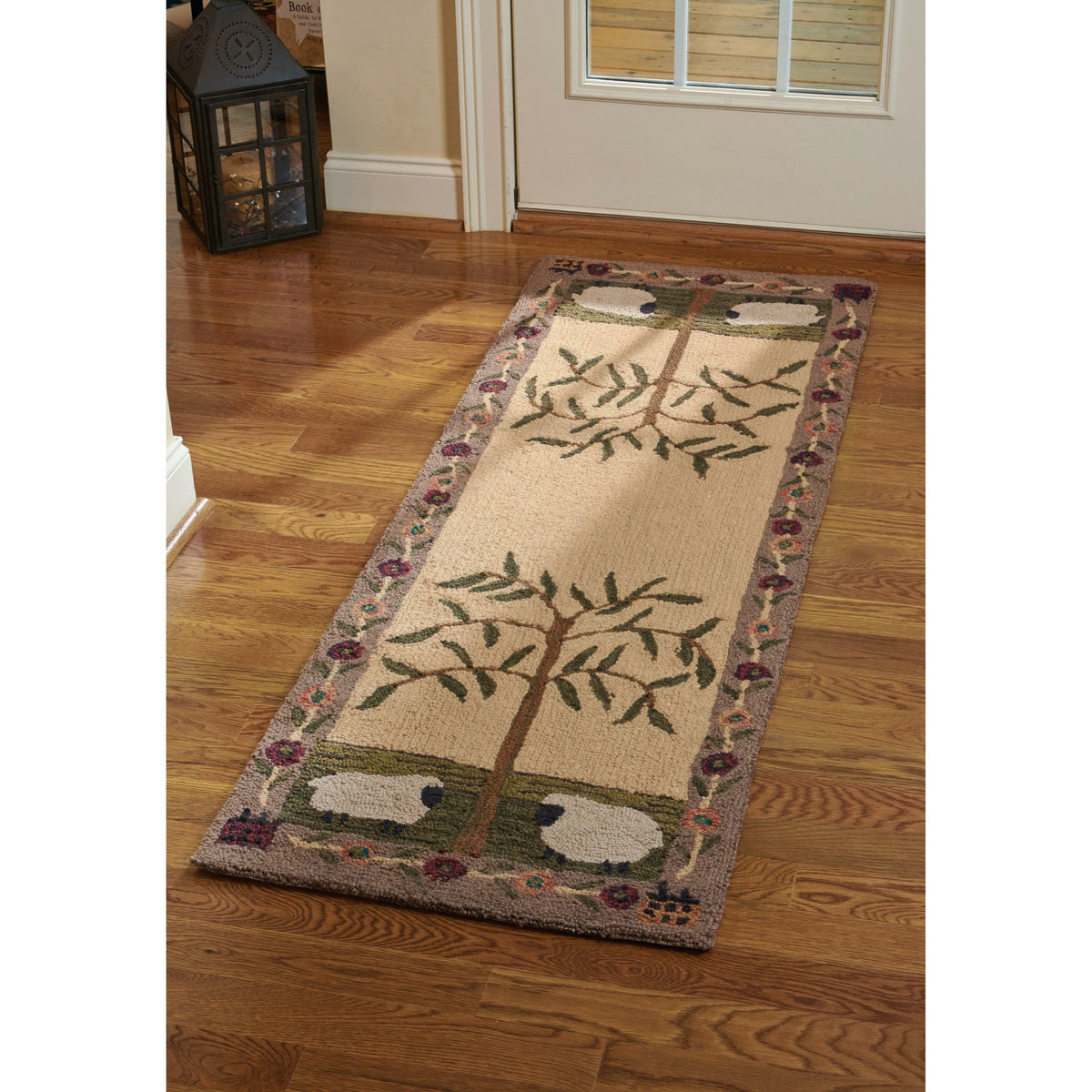 Willow &amp; Sheep Hooked Rug 24&quot; x 72&quot; Runner-Park Designs-The Village Merchant