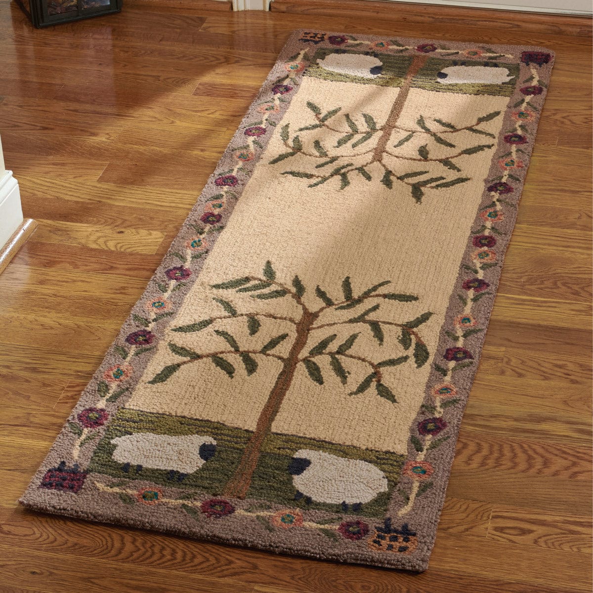 Willow &amp; Sheep Hooked Rug 24&quot; x 72&quot; Runner-Park Designs-The Village Merchant