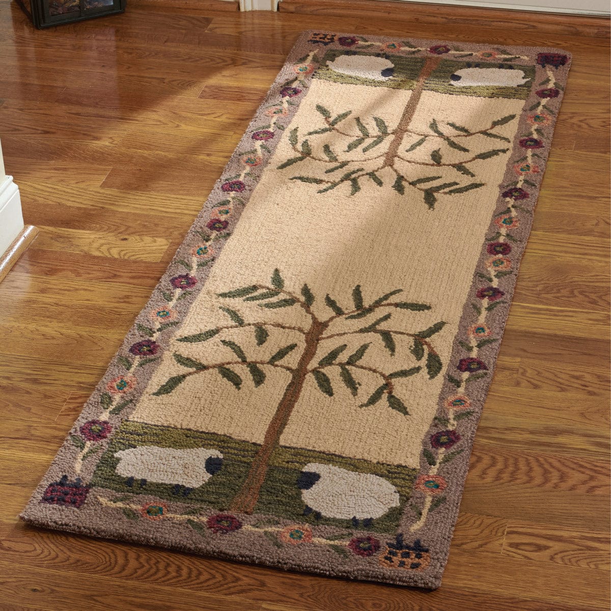 Willow & Sheep Hooked Rug 24" x 72" Runner-Park Designs-The Village Merchant