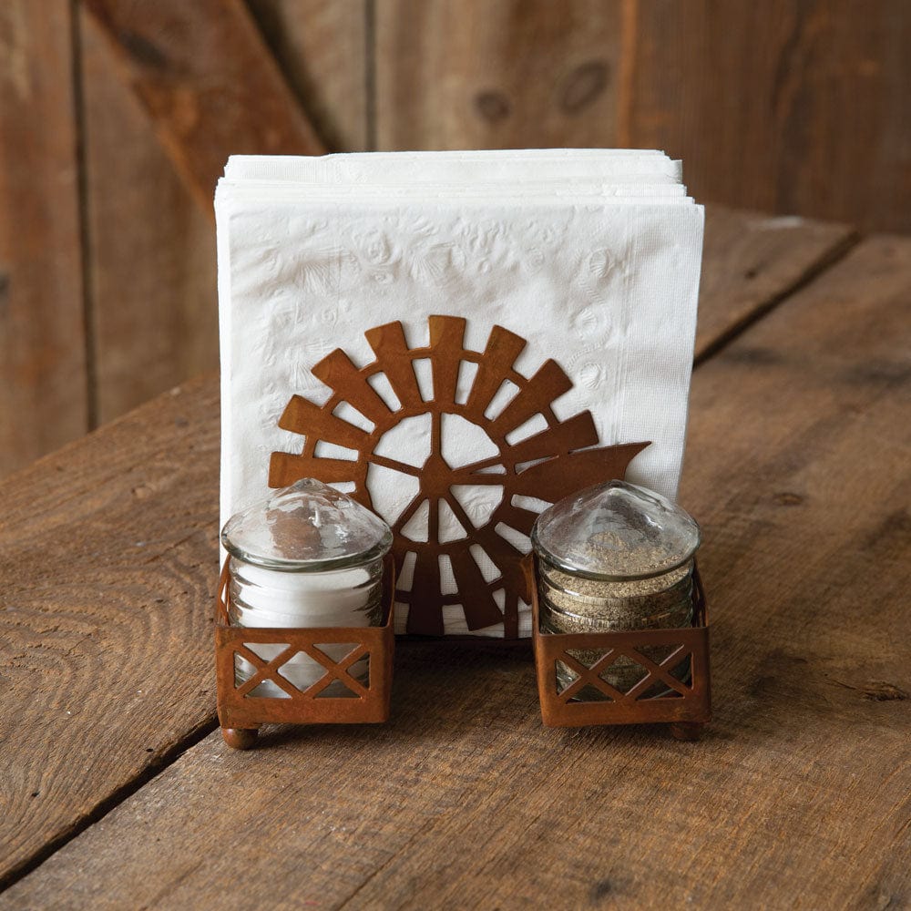 Windmill &amp; Silo Napkin Caddy / Holder With Salt &amp; Pepper Shakers-CTW Home-The Village Merchant