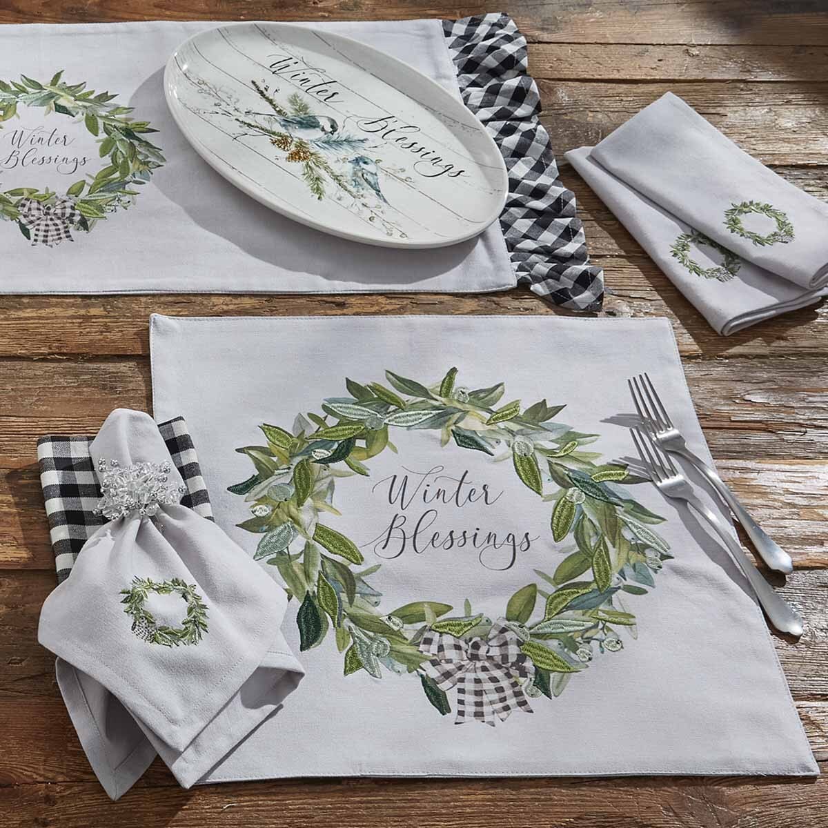 Winter Blessings Embroidered Napkin Set of 2
