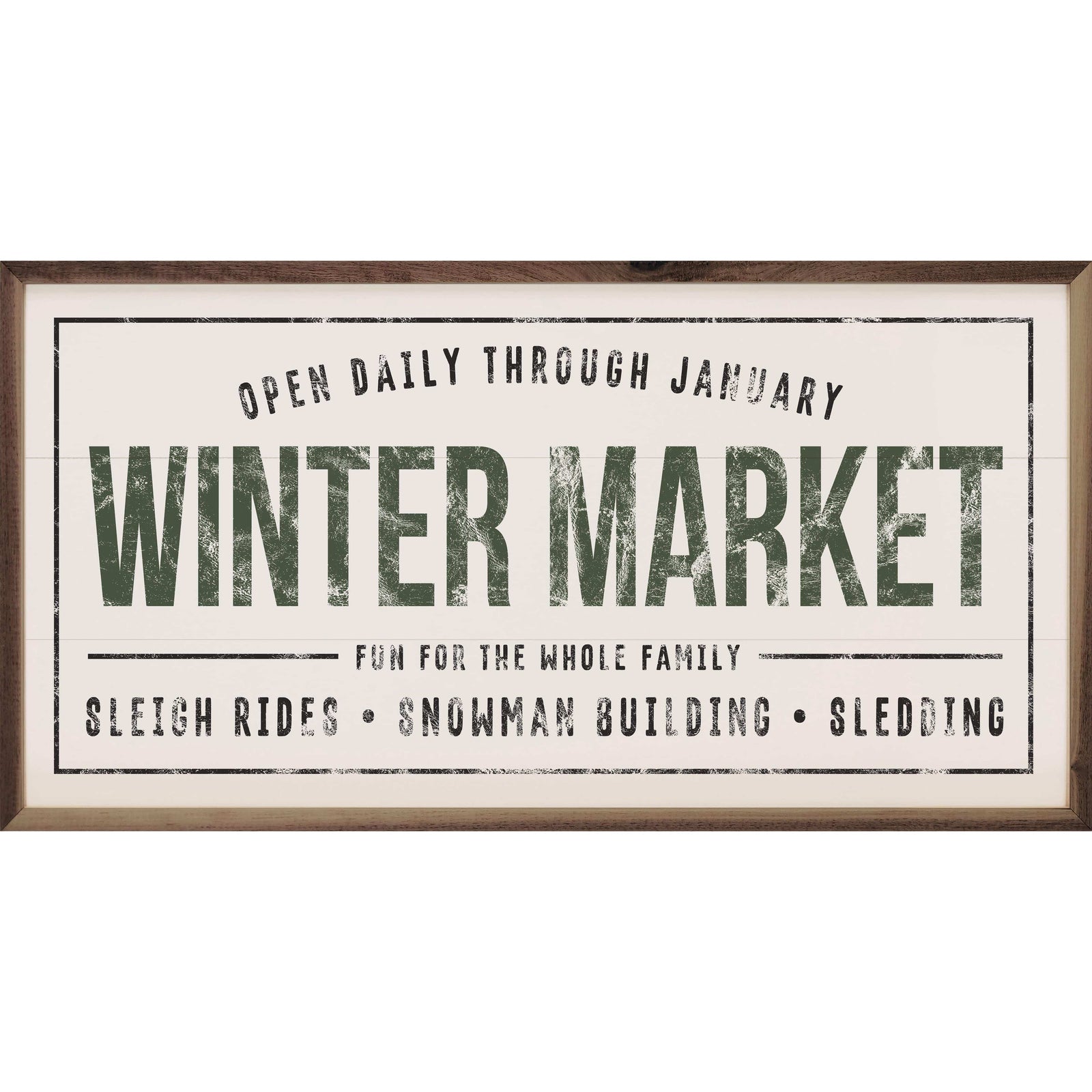 Kendrick Home Walnut Frames 16x8 Winter Market Green White Printed and Framed Wall Sign