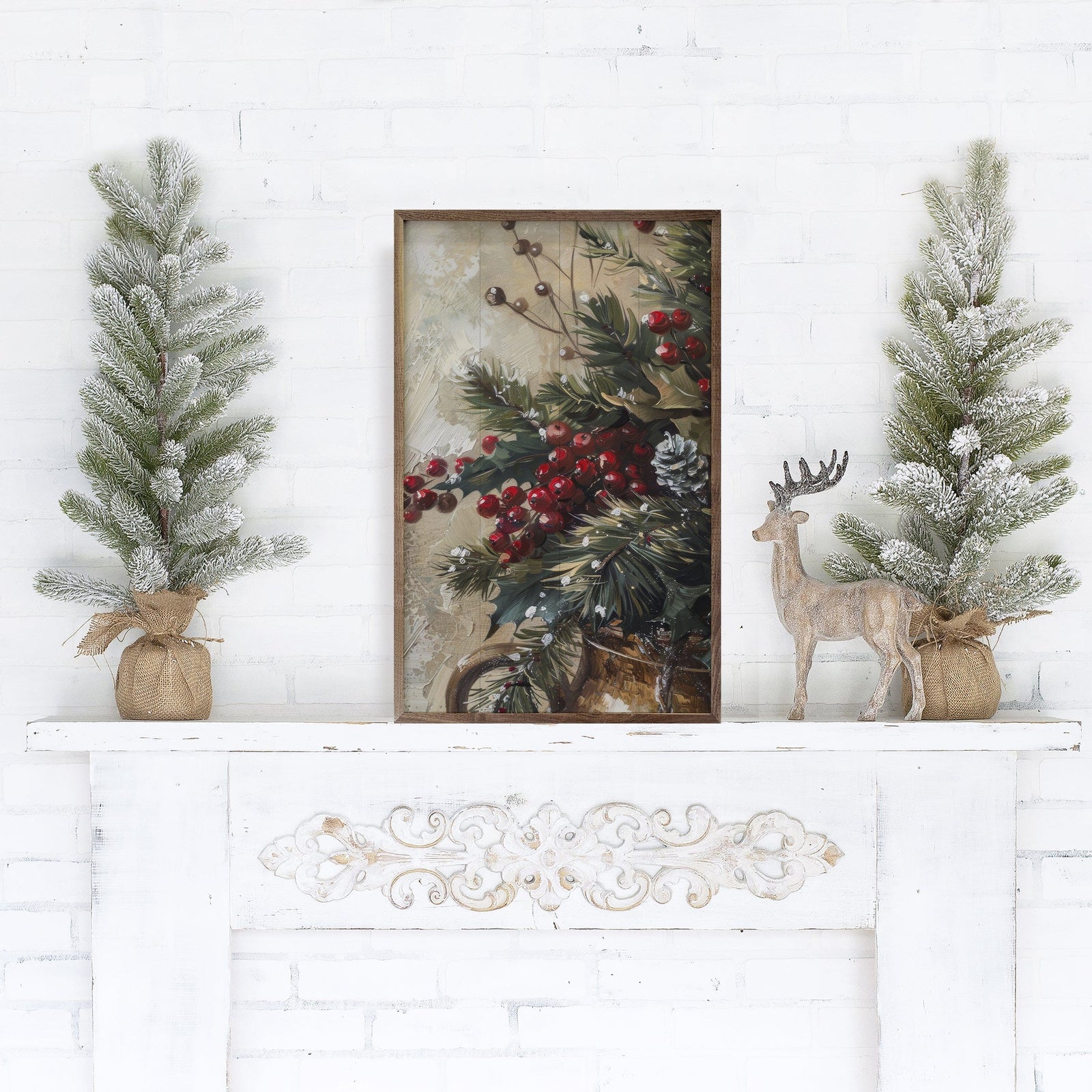 Kendrick Home Walnut Frames 5x8 Winterberry Mix III By Petals Prints Design Printed and Framed Wall Sign