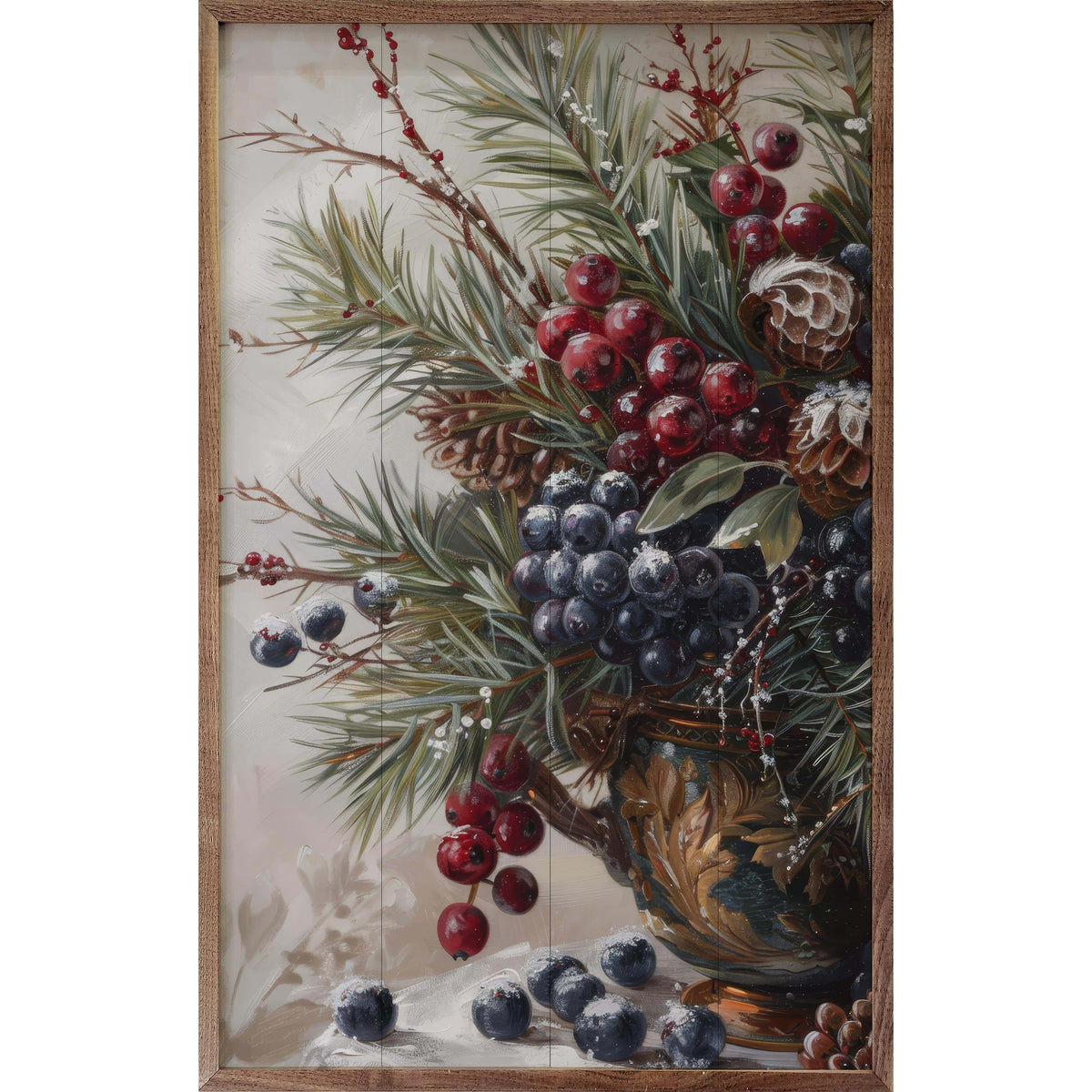 Kendrick Home Walnut Frames 5x8 Winterberry Mix IV By Petals Prints Design Printed and Framed Wall Sign