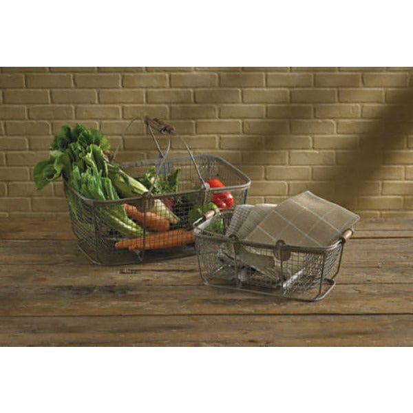 Wire Market Basket With Wooden Swivel Handles Set of 2-Park Designs-The Village Merchant