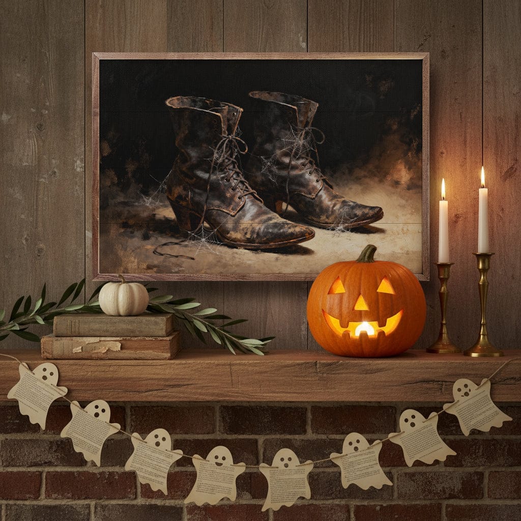 Kendrick Home Walnut Frames Witch Boots Printed and Framed Wall Sign