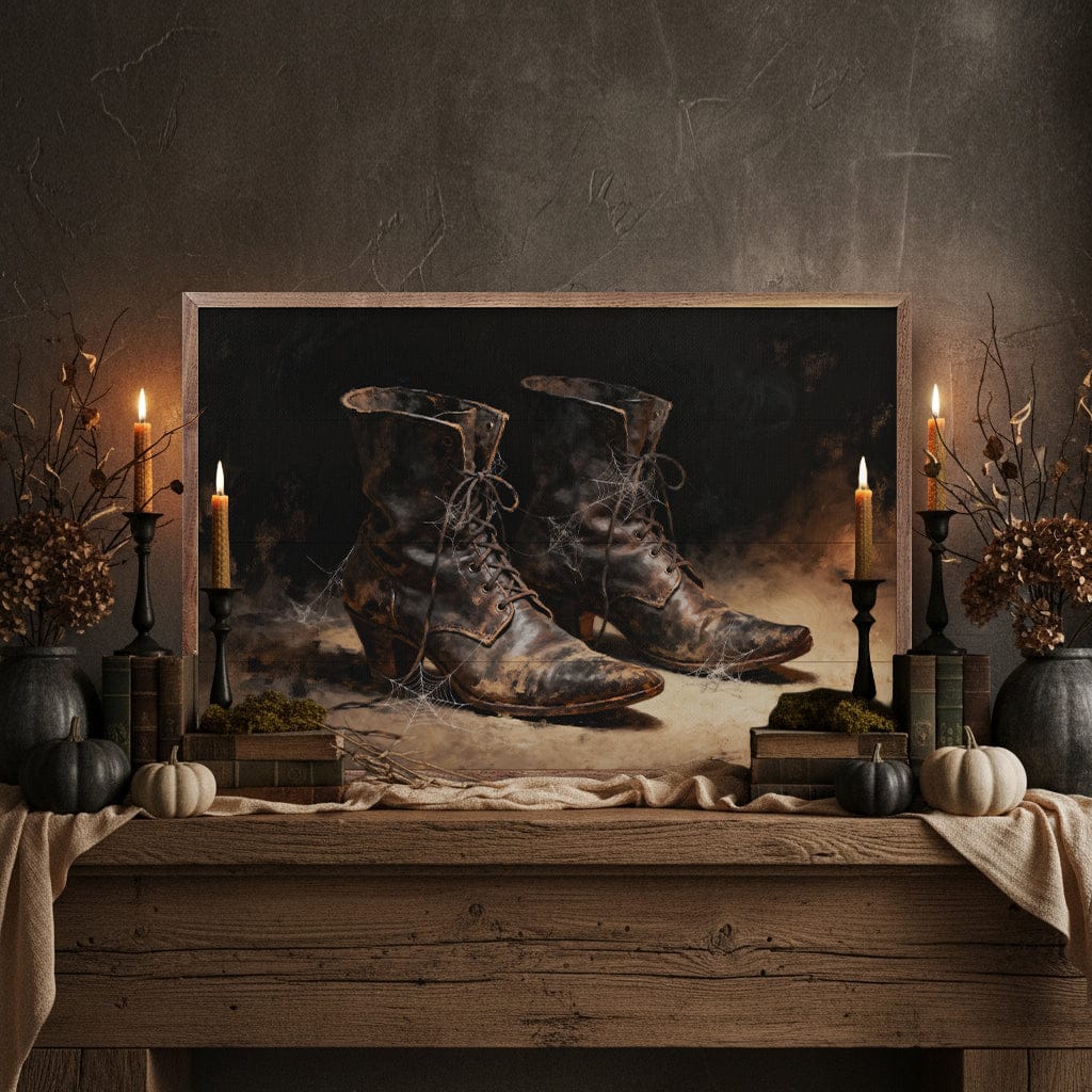 Kendrick Home Walnut Frames 8x5 Witch Boots Printed and Framed Wall Sign