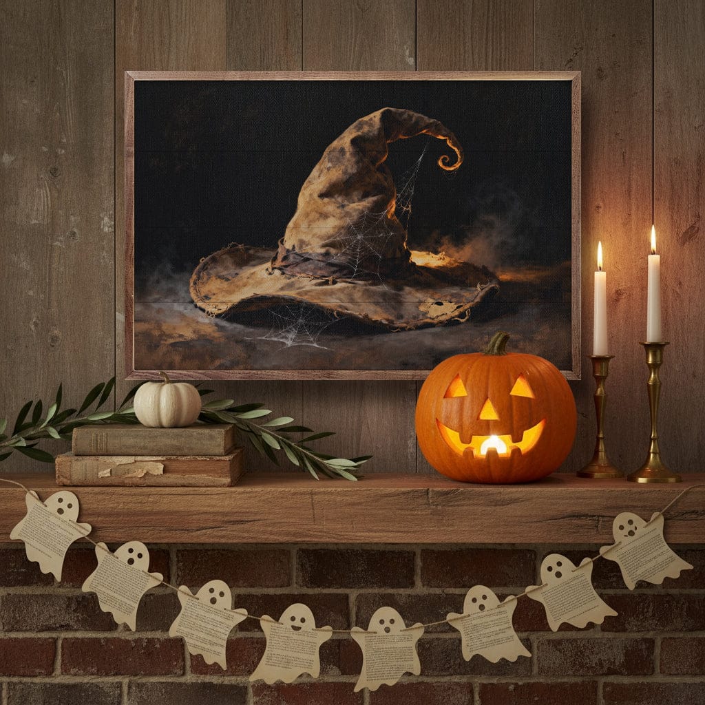 Kendrick Home Walnut Frames Witch Hat Printed and Framed Wall Sign