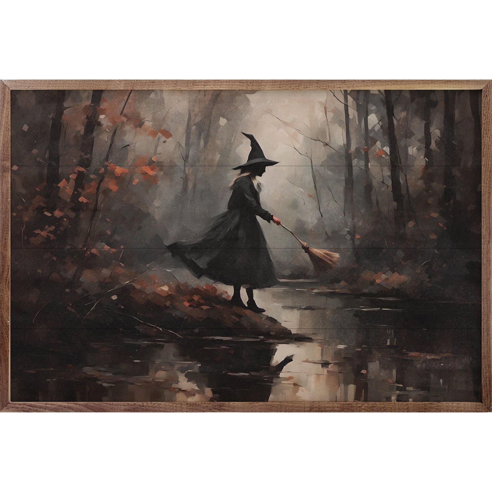 Kendrick Home Walnut Frames Witch Hunt In Forest Printed and Framed Wall Sign