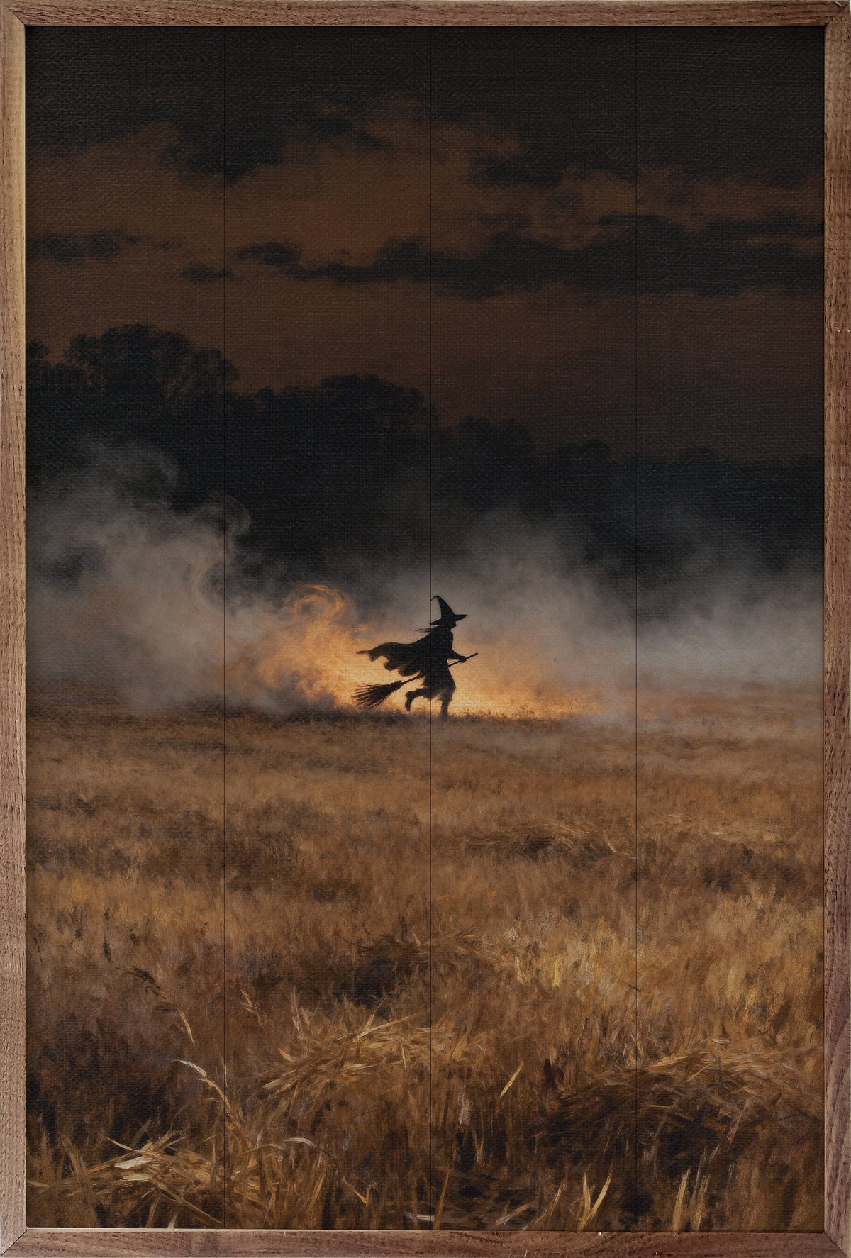 Kendrick Home Walnut Frames 5x8 Witch On Broom In The Field