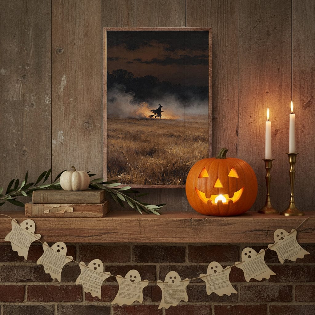 Kendrick Home Walnut Frames Witch On Broom In The Field