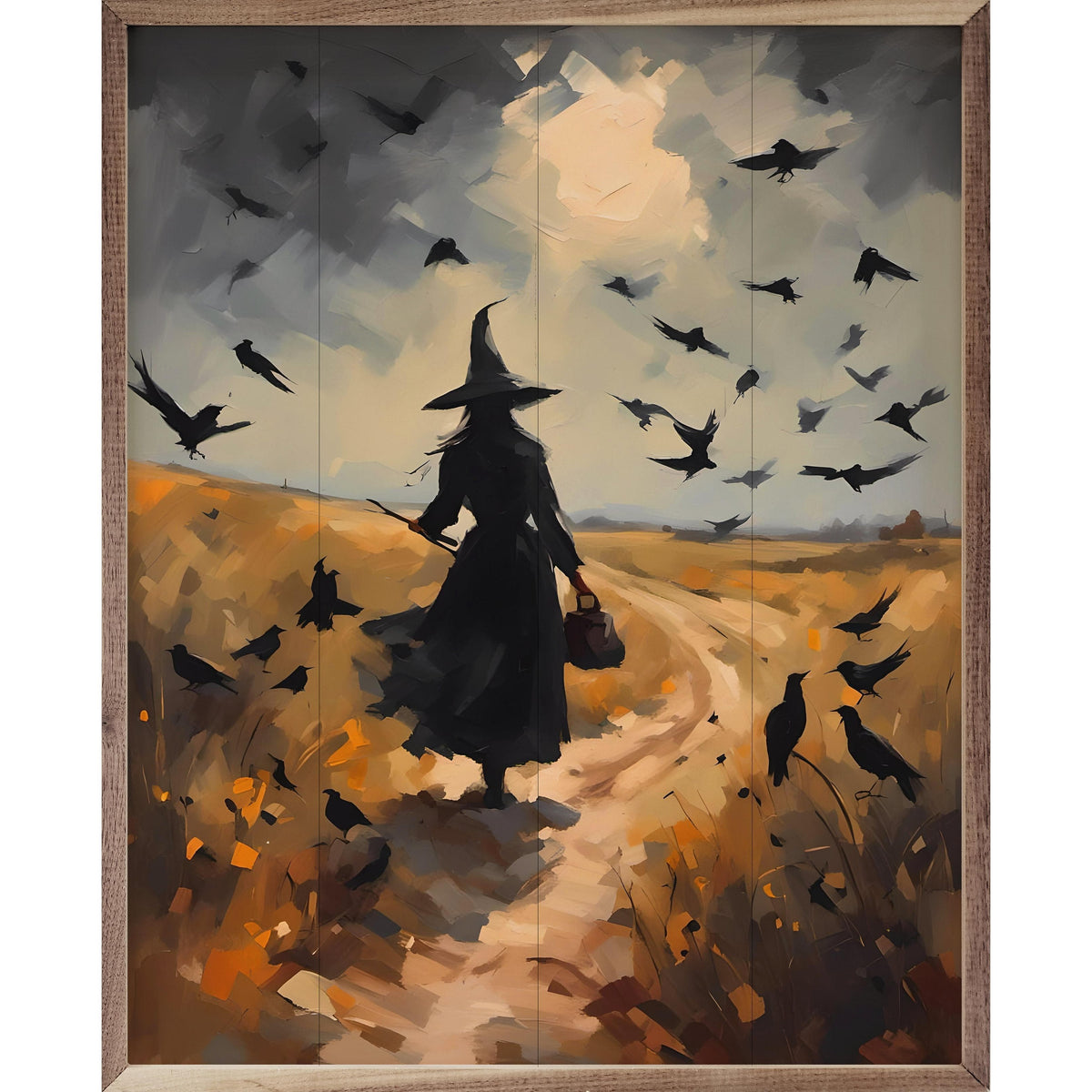 Kendrick Home Walnut Frames 8x10 Witch On Path Printed and Framed Wall Sign