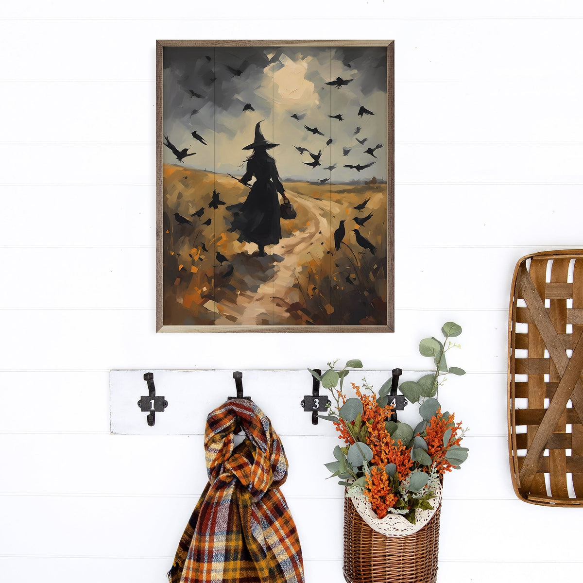 Kendrick Home Walnut Frames Witch On Path Printed and Framed Wall Sign