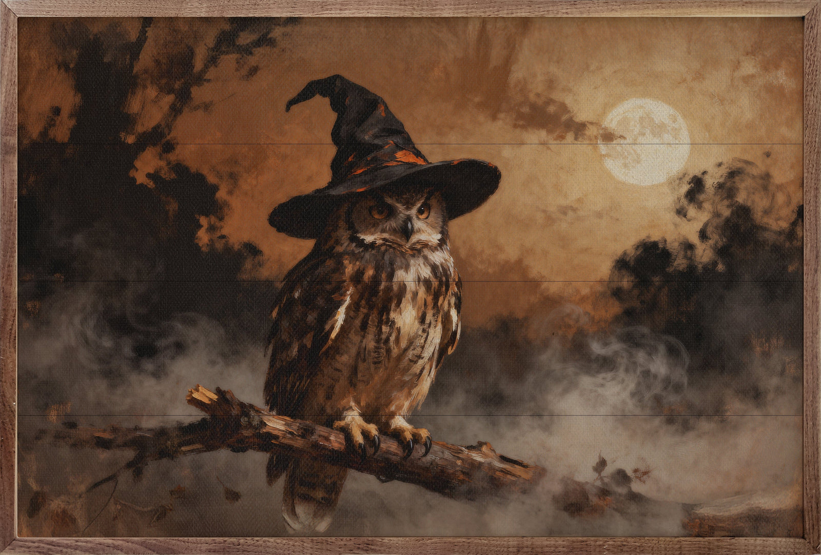 Kendrick Home Walnut Frames 8x5 Witch Owl With Moon