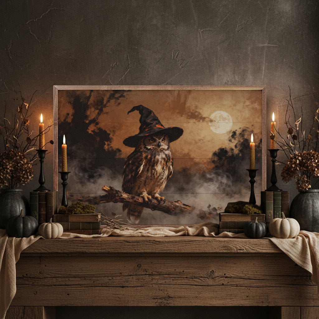 Kendrick Home Walnut Frames Witch Owl With Moon