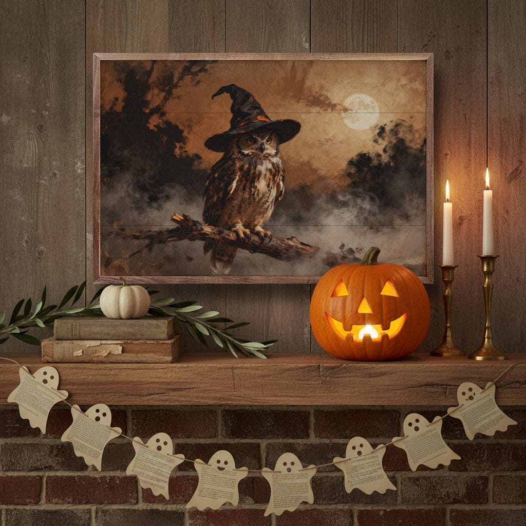 Kendrick Home Walnut Frames Witch Owl With Moon