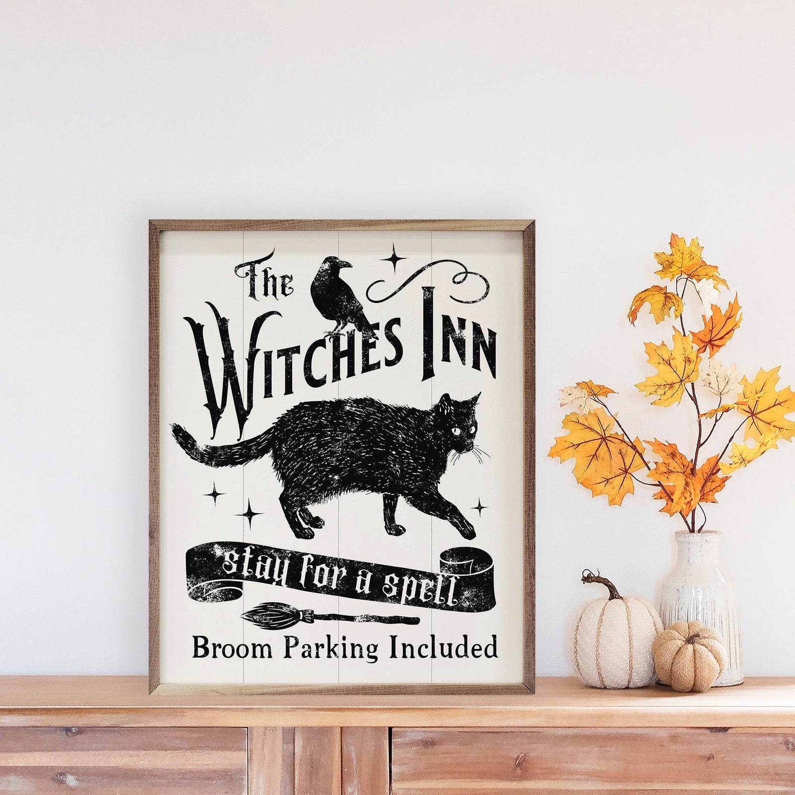 Kendrick Home Walnut Frames 8x10 Witches Inn Stay For A Spell Cat White