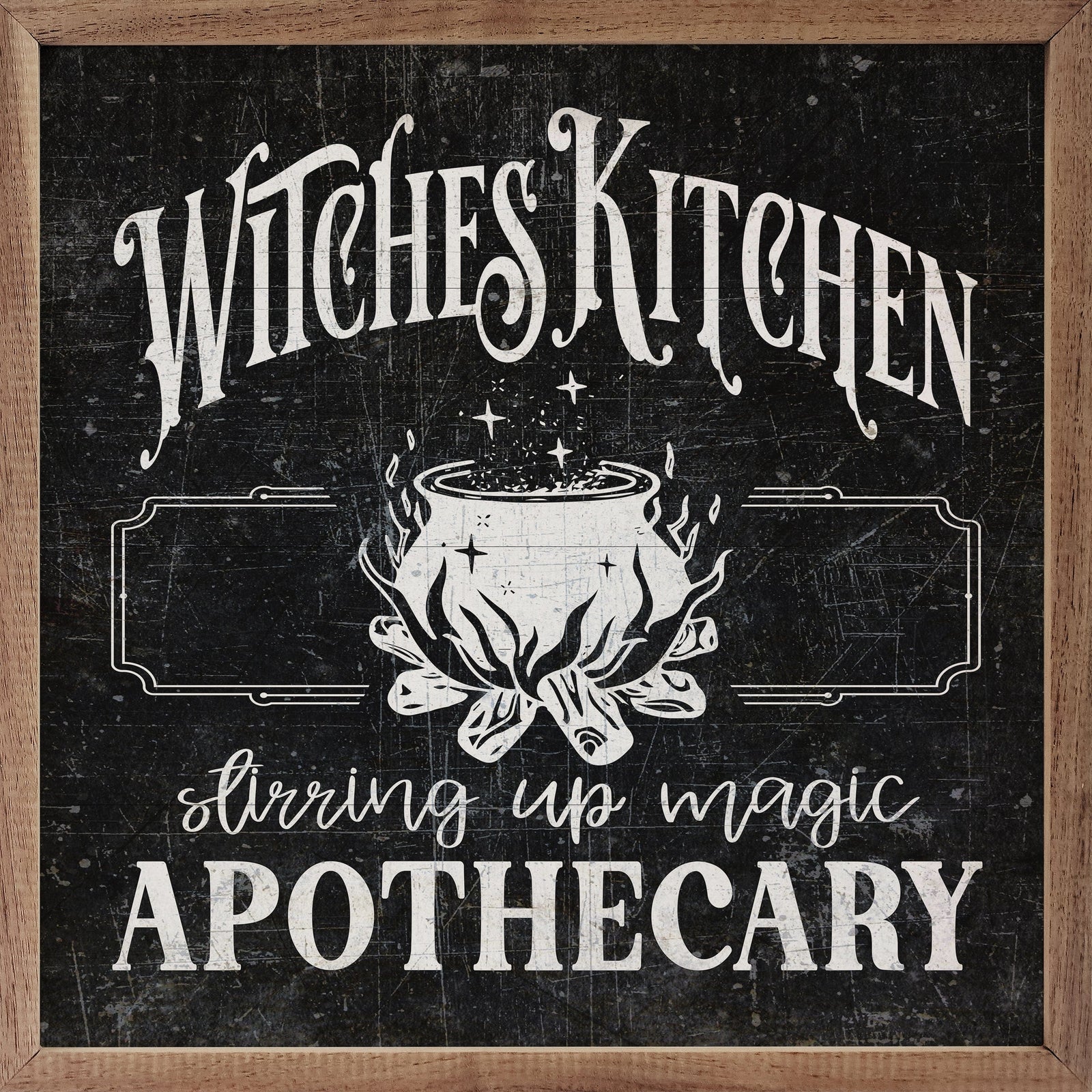 Kendrick Home Walnut Frames 4x4 Witches Kitchen Black Printed and Framed Wall Sign