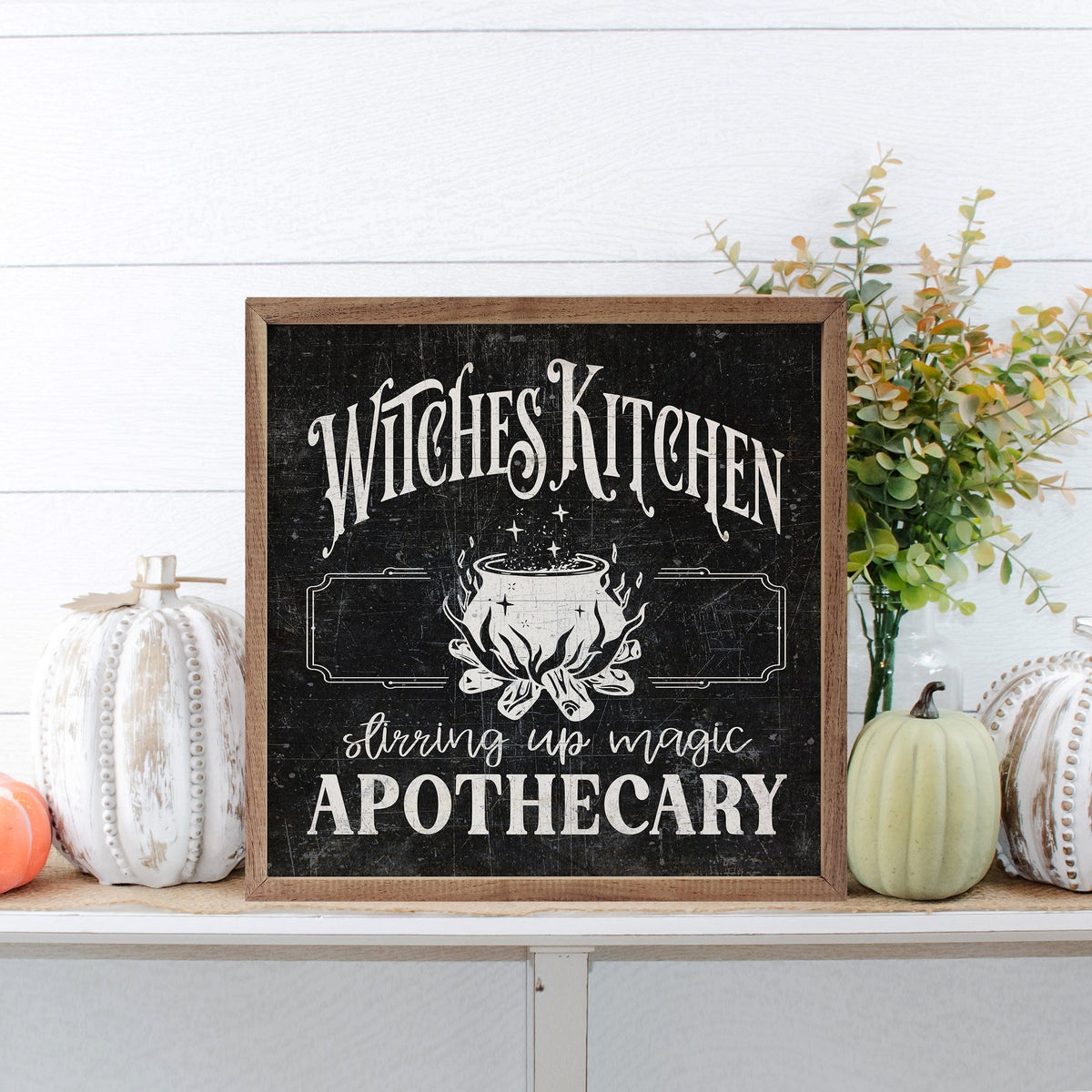 Kendrick Home Walnut Frames Witches Kitchen Black Printed and Framed Wall Sign