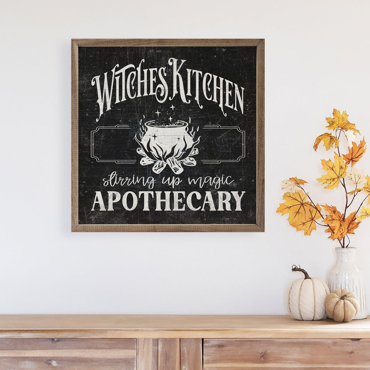 Kendrick Home Walnut Frames Witches Kitchen Black Printed and Framed Wall Sign