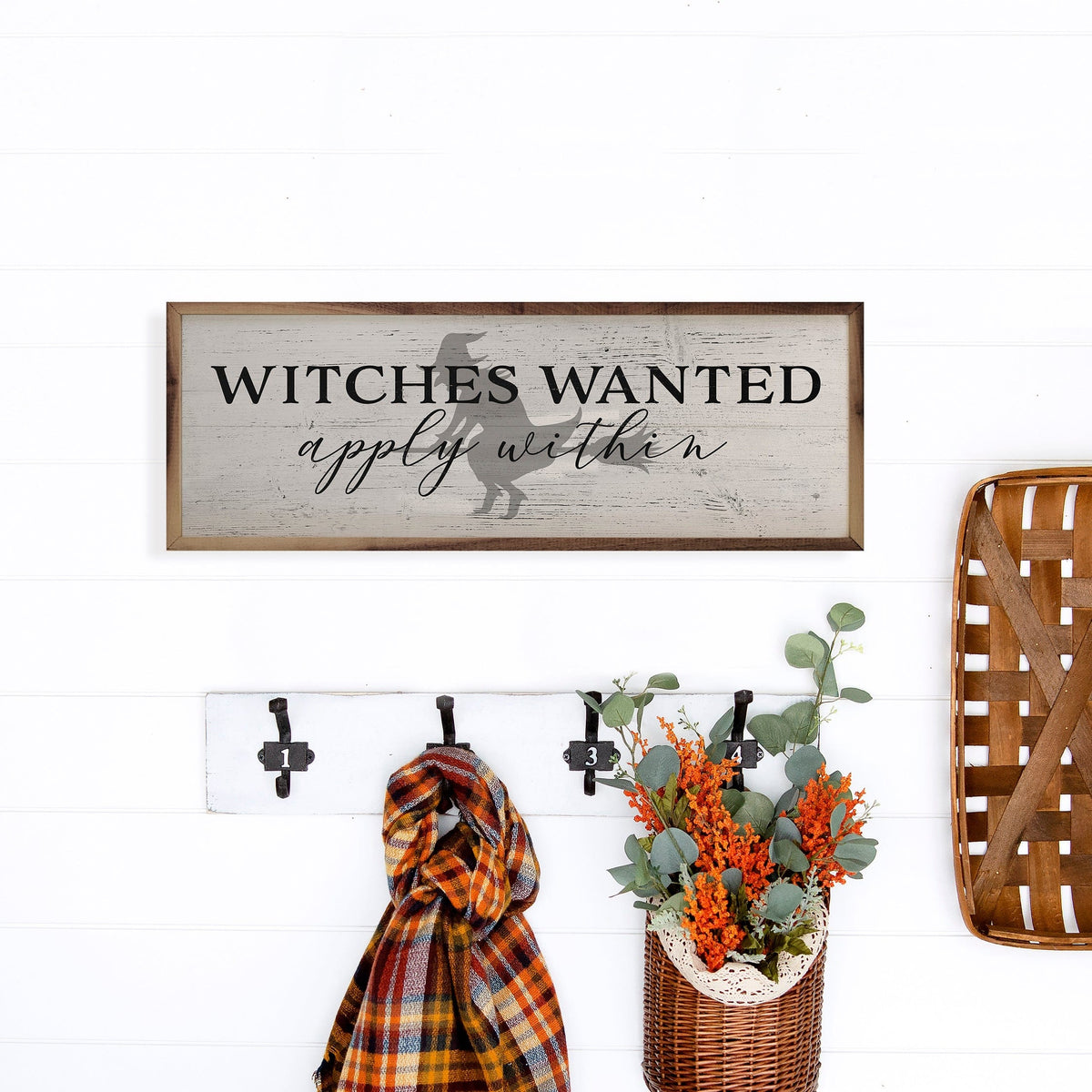 Kendrick Home Walnut Frames Witches Wanted White Printed and Framed Wall Sign