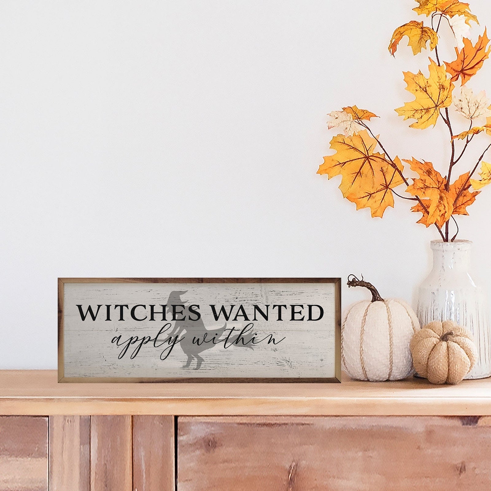Kendrick Home Walnut Frames 12x4 Witches Wanted White Printed and Framed Wall Sign