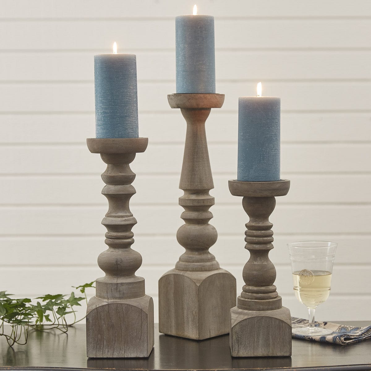 Wood Brighton Candlestick Candle Holder For Pillar Candles - 12&quot; High-Park Designs-The Village Merchant