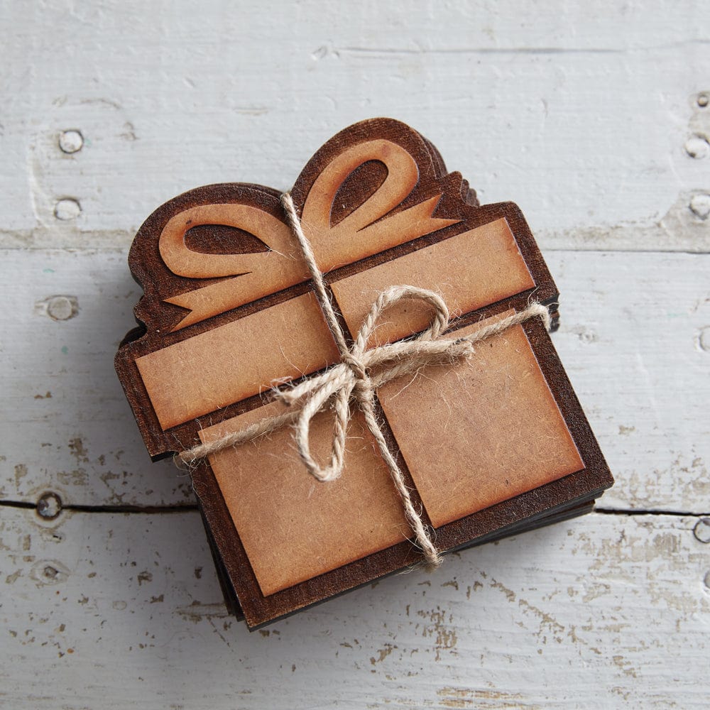 Wood Burned Christmas Present Coaster Set of 4