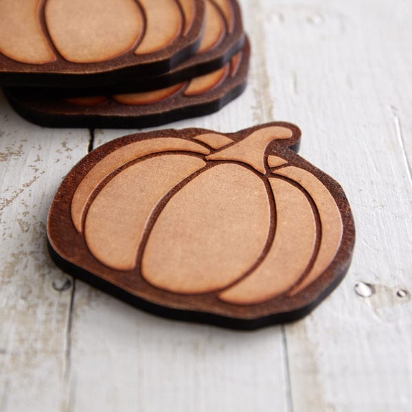 Wood Burned Pumpkin Coaster Set of 4