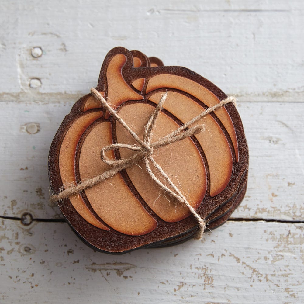 Wood Burned Pumpkin Coaster Set of 4