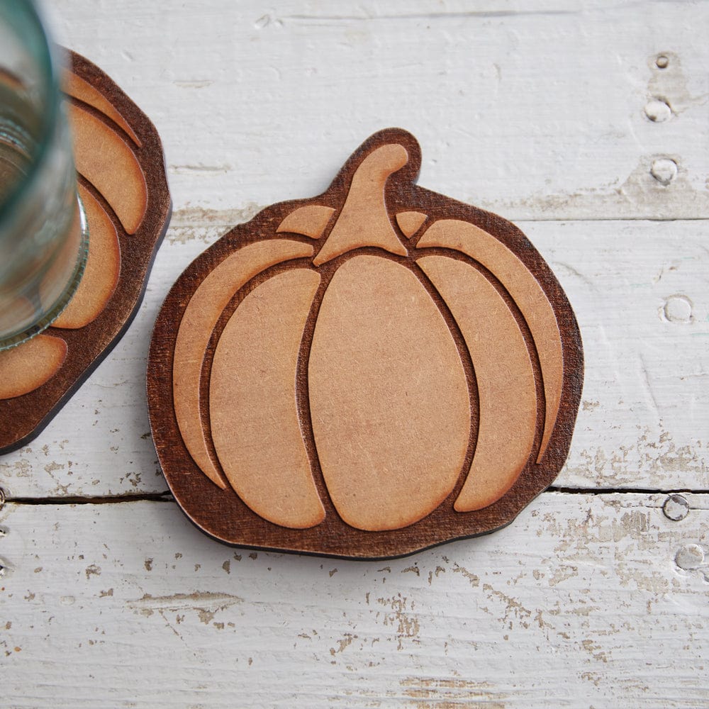 Wood Burned Pumpkin Coaster Set of 4