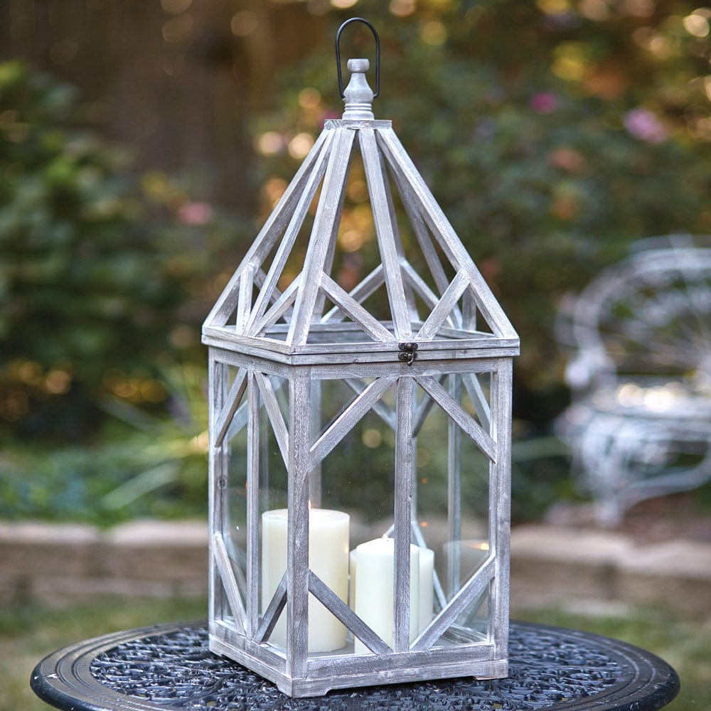 Wood &amp; Glass Driftwood Lantern For Pillar Candles-CTW Home-The Village Merchant