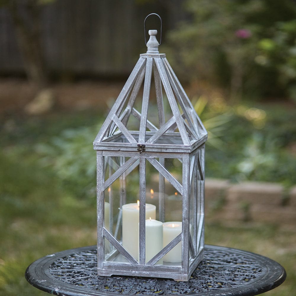 Wood &amp; Glass Driftwood Lantern For Pillar Candles-CTW Home-The Village Merchant