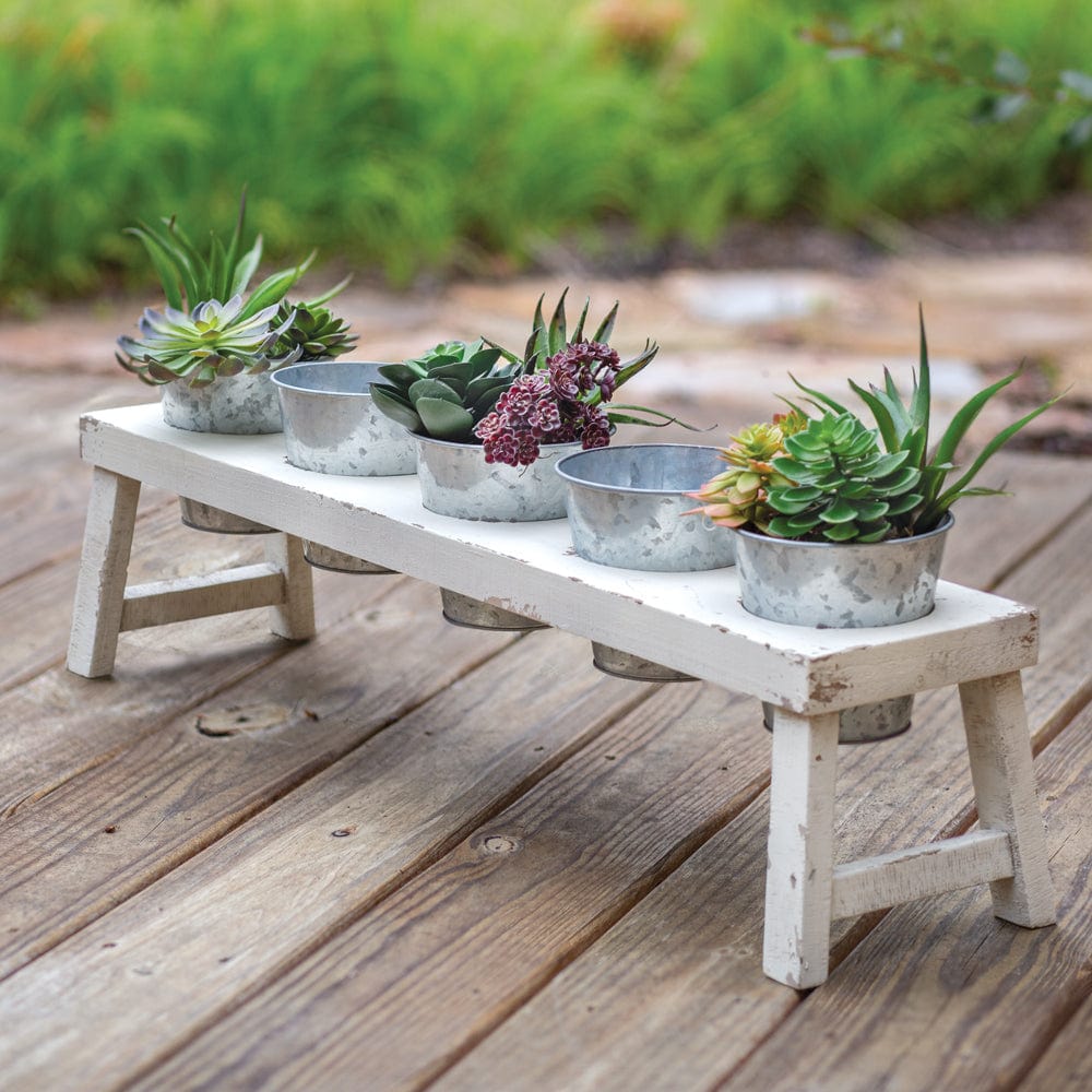 Wood & Metal Bench Planter With 5 Metal Pots-CTW Home-The Village Merchant