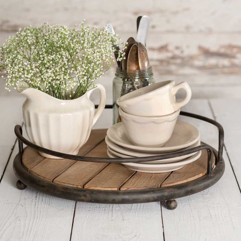Wood Plank &amp; Metal Serving Tray Round-CTW Home-The Village Merchant