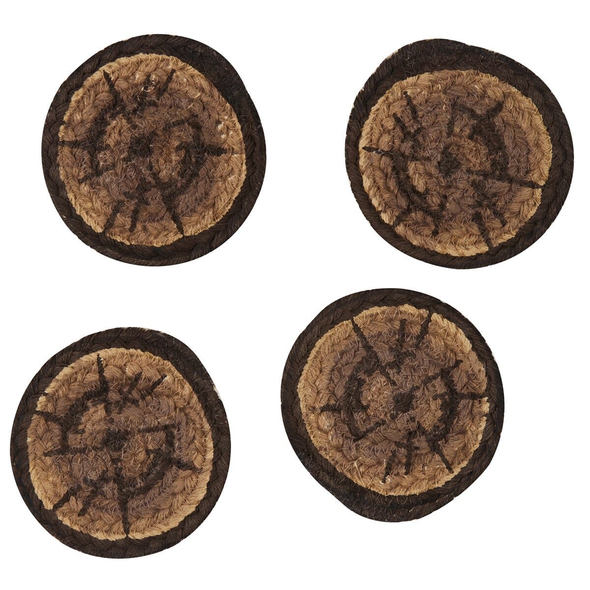 Park Designs Wood Slices Braided & Printed Coaster Round Set of 4