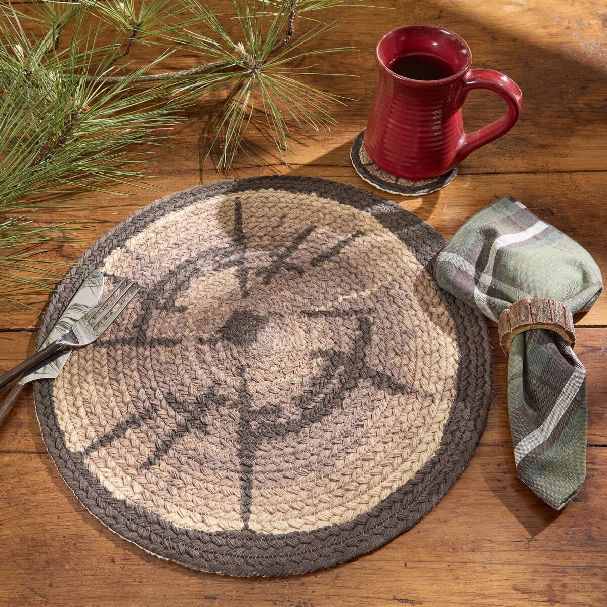 Park Designs Wood Slices Braided & Printed Placemat Round Set of 2