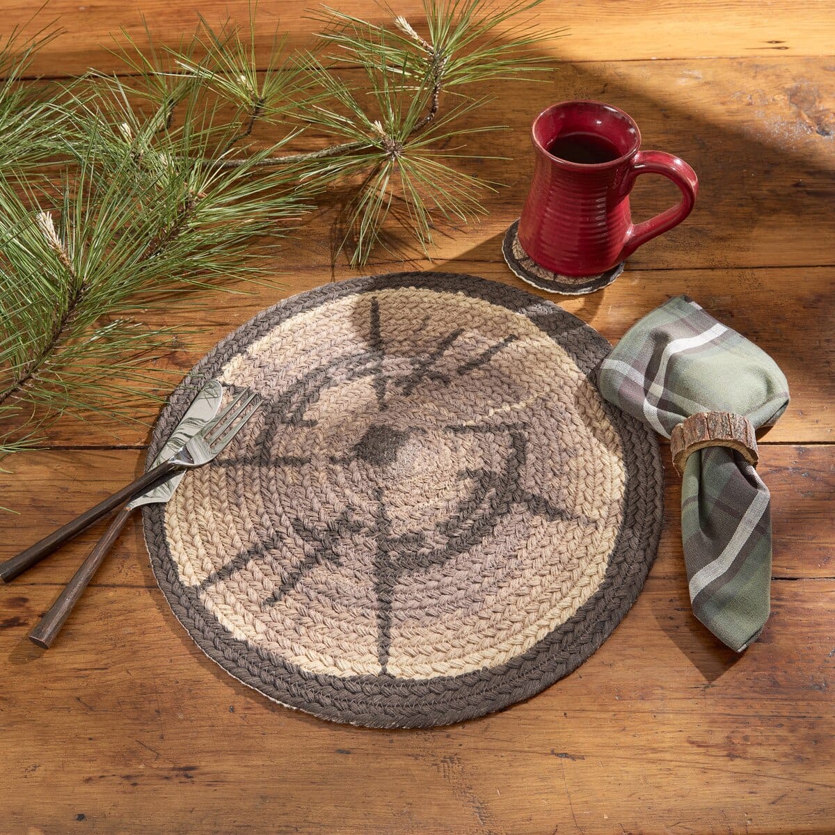 Park Designs Wood Slices Braided & Printed Placemat Round Set of 2