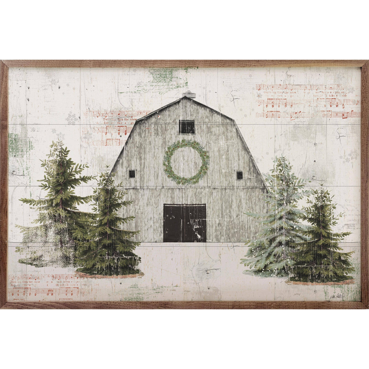 Kendrick Home Walnut Frames Wooded Holiday I Barn By Katie Pertiet Printed and Framed Wall Sign