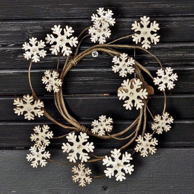 Wooden Glitter Vintage Style Snowflake Candle Ring / Wreath 3.5&quot; Inner Diameter-Craft Wholesalers-The Village Merchant